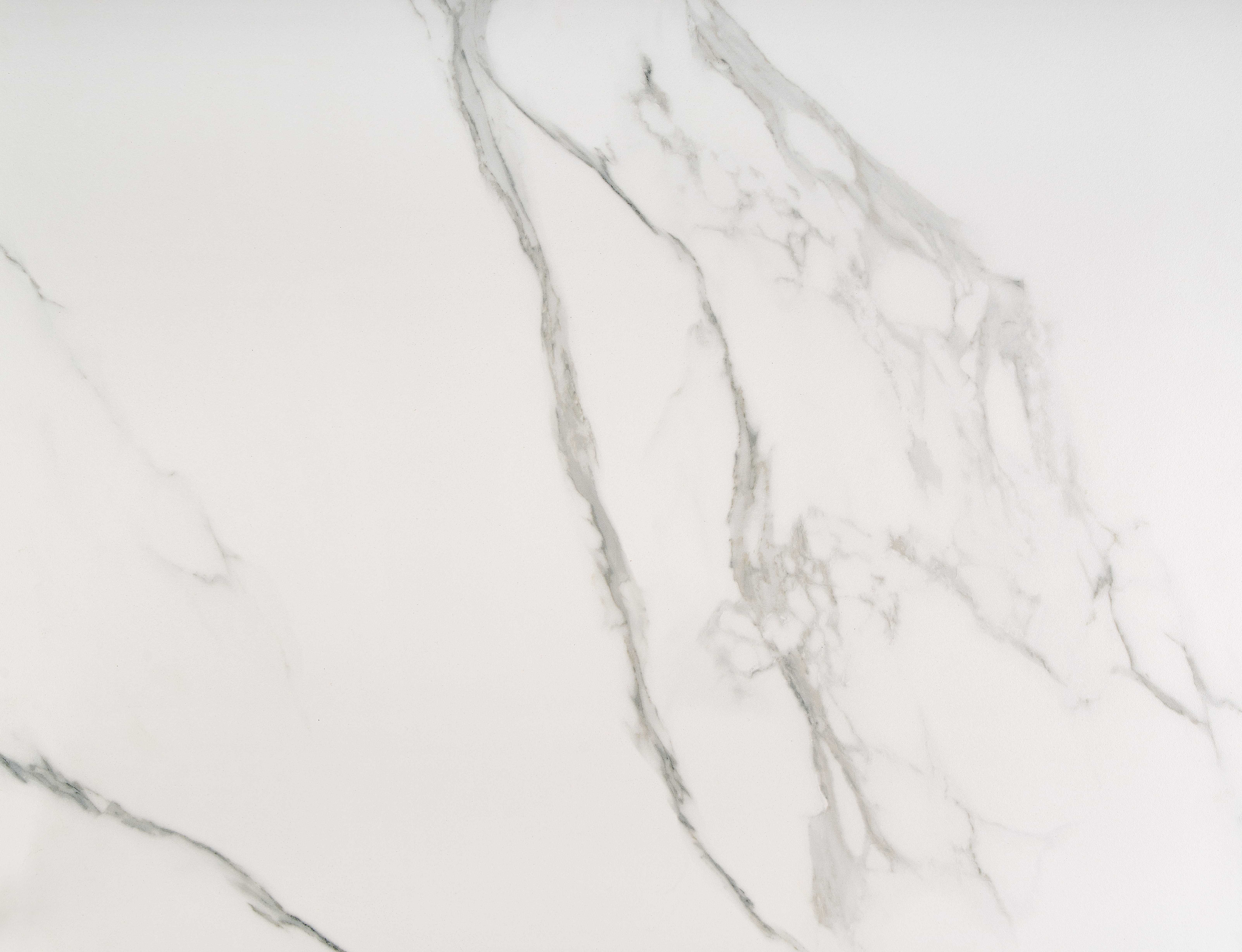 Stół ADOLFO z białym marmurowym blatem i centralną kolumną, nowoczesny design, widok z przodu.