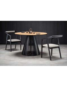 MIAYKI Stół Okrągły Fi120cm Dąb Naturalny na Designerskiej Czarnej Podstawie 2