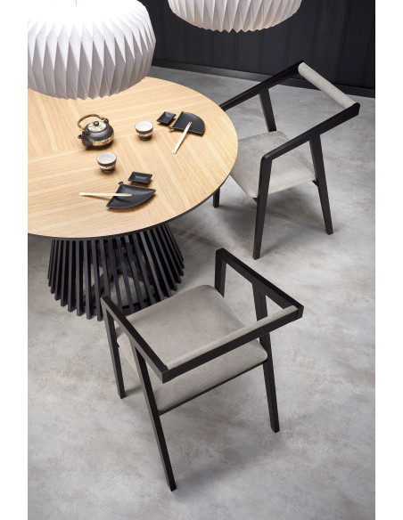 MIAYKI Stół Okrągły Fi120cm Dąb Naturalny na Designerskiej Czarnej Podstawie