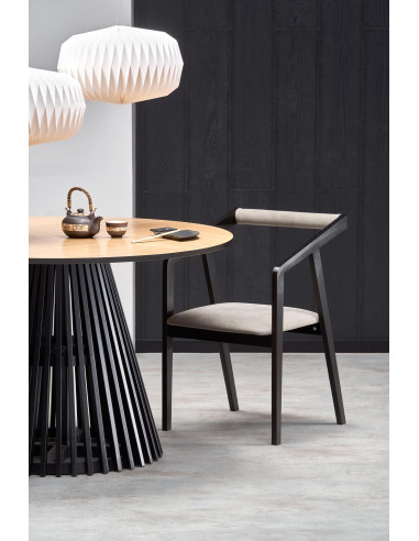 MIAYKI Stół Okrągły Fi120cm Dąb Naturalny na Designerskiej Czarnej Podstawie