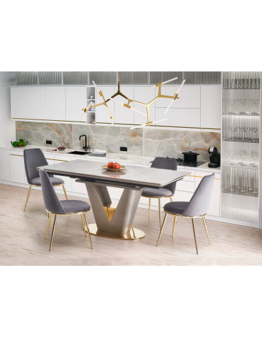 VALENTINO Stół Rozkładany 160-220cm Popielaty Marmur - Luksus i Funkcjonalność
