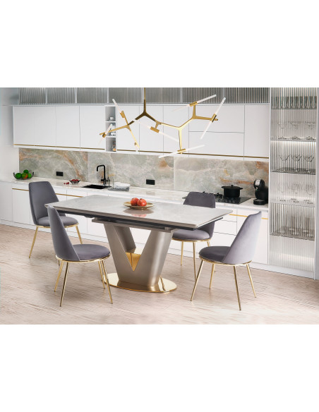 VALENTINO Stół Rozkładany 160-220cm Popielaty Marmur - Luksus i Funkcjonalność