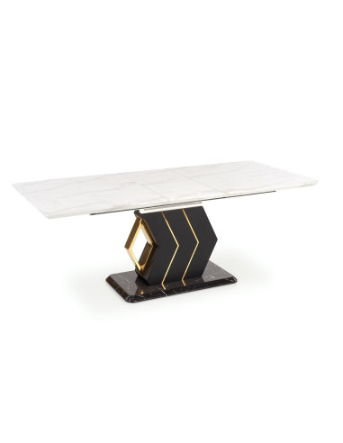 VINCENZO Stół Rozkładany 160-200cm Biały Marmur/Czarny/Złote Akcenty