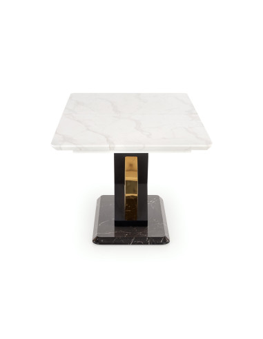 VINCENZO Stół Rozkładany 160-200cm Biały Marmur/Czarny/Złote Akcenty