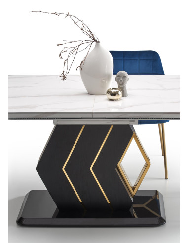 VINCENZO Stół Rozkładany 160-200cm Biały Marmur/Czarny/Złote Akcenty