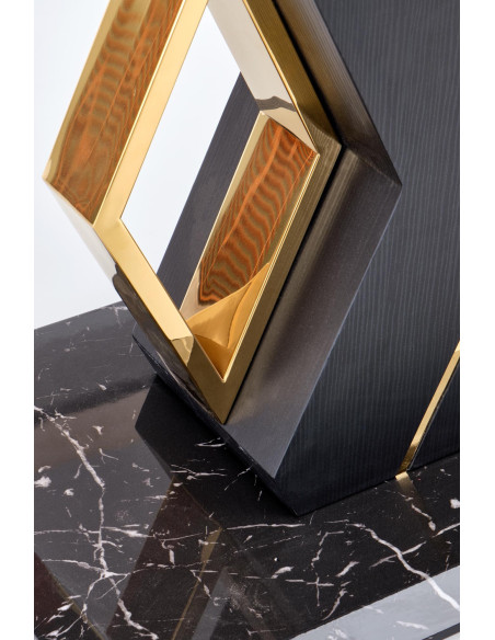 VINCENZO Stół Rozkładany 160-200cm Biały Marmur/Czarny/Złote Akcenty