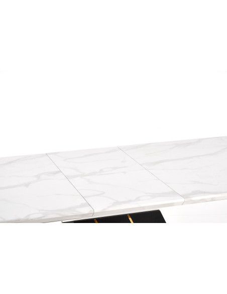VINCENZO Stół Rozkładany 160-200cm Biały Marmur/Czarny/Złote Akcenty