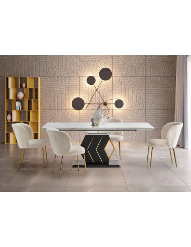 VINCENZO Stół Rozkładany 160-200cm Biały Marmur/Czarny/Złote Akcenty