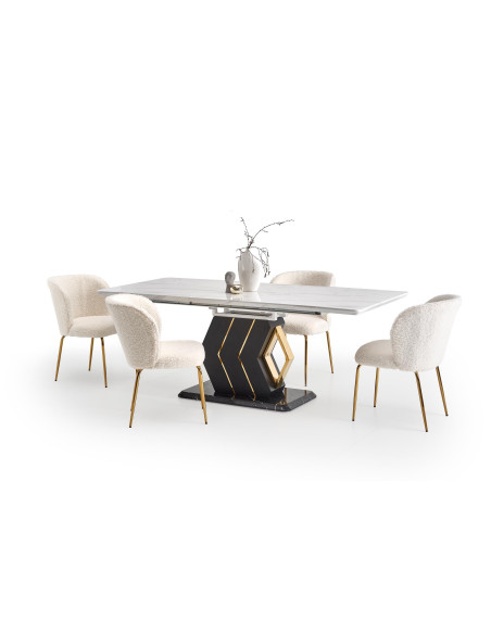 VINCENZO Stół Rozkładany 160-200cm Biały Marmur/Czarny/Złote Akcenty