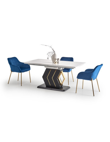 VINCENZO Stół Rozkładany 160-200cm Biały Marmur/Czarny/Złote Akcenty