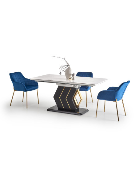 VINCENZO Stół Rozkładany 160-200cm Biały Marmur/Czarny/Złote Akcenty