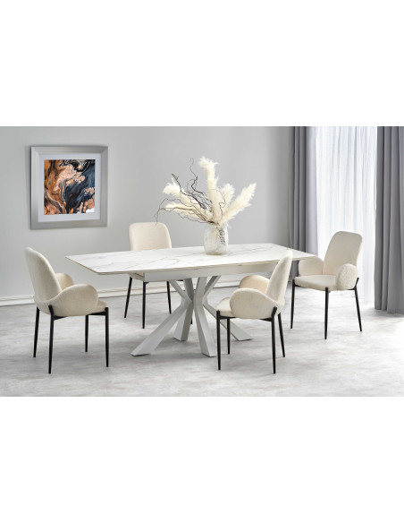 ADOLFO Stół Rozkładany 160-200cm Spiek Biały Marmur - Gustowny