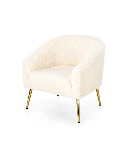 GRIFON Fotel Kremowy Kubełkowy Bouclé, Nogi Złote - Luksus i Wygoda