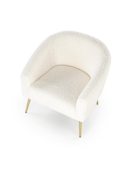 GRIFON Fotel Kremowy Kubełkowy Bouclé, Nogi Złote - Luksus i Wygoda