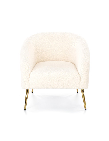GRIFON Fotel Kremowy Kubełkowy Bouclé, Nogi Złote - Luksus i Wygoda