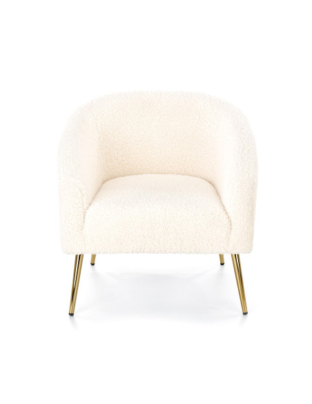 GRIFON Fotel Kremowy Kubełkowy Bouclé, Nogi Złote - Luksus i Wygoda