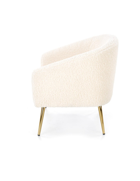 GRIFON Fotel Kremowy Kubełkowy Bouclé, Nogi Złote - Luksus i Wygoda