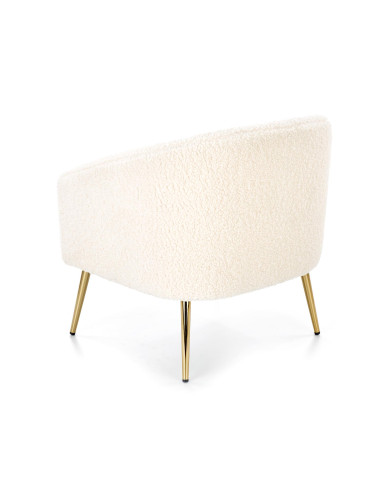 GRIFON Fotel Kremowy Kubełkowy Bouclé, Nogi Złote - Luksus i Wygoda