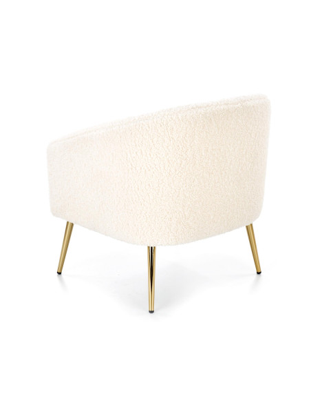 GRIFON Fotel Kremowy Kubełkowy Bouclé, Nogi Złote - Luksus i Wygoda