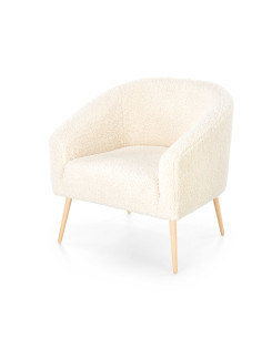 GRIFON 2 Fotel Kremowy Kubełkowy Bouclé, Drewno Naturalne - Klasa i Styl