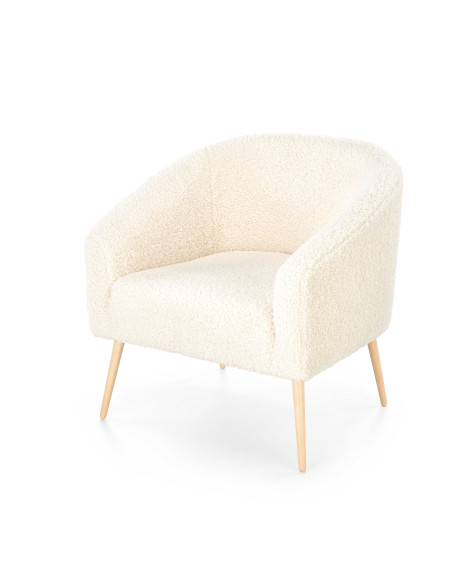 GRIFON 2 Fotel Kremowy Kubełkowy Bouclé, Drewno Naturalne - Klasa i Styl