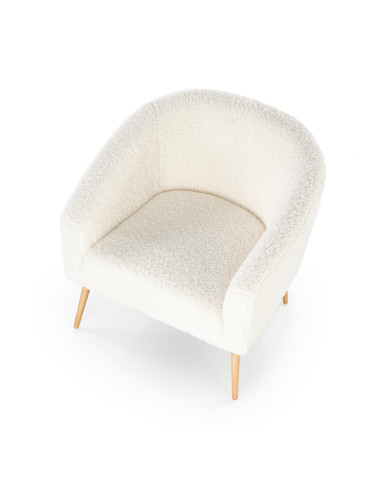GRIFON 2 Fotel Kremowy Kubełkowy Bouclé, Drewno Naturalne - Klasa i Styl