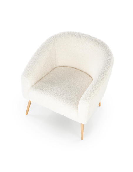 GRIFON 2 Fotel Kremowy Kubełkowy Bouclé, Drewno Naturalne - Klasa i Styl