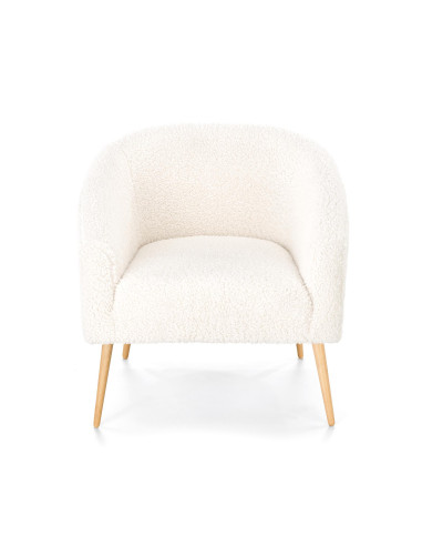 GRIFON 2 Fotel Kremowy Kubełkowy Bouclé, Drewno Naturalne - Klasa i Styl