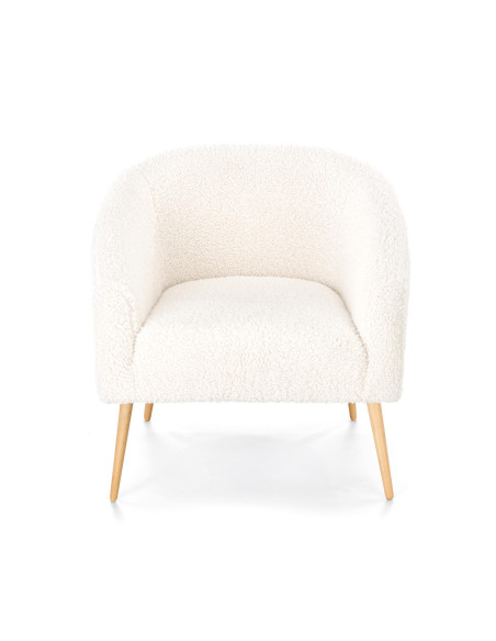 GRIFON 2 Fotel Kremowy Kubełkowy Bouclé, Drewno Naturalne - Klasa i Styl
