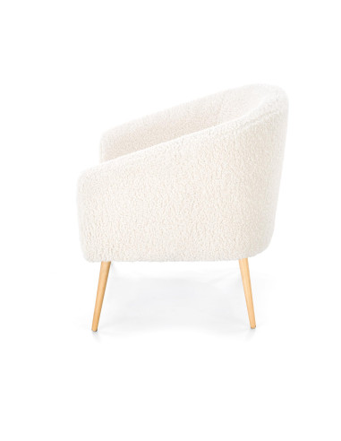 GRIFON 2 Fotel Kremowy Kubełkowy Bouclé, Drewno Naturalne - Klasa i Styl