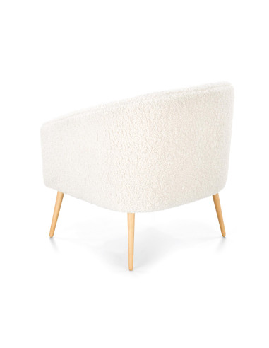 GRIFON 2 Fotel Kremowy Kubełkowy Bouclé, Drewno Naturalne - Klasa i Styl