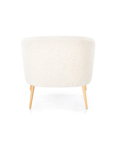 GRIFON 2 Fotel Kremowy Kubełkowy Bouclé, Drewno Naturalne - Klasa i Styl