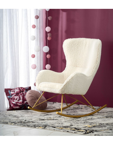 LIBERTO Fotel Bouclé Kremowy Bujany, Nogi Złote - Luksus i Elegancja