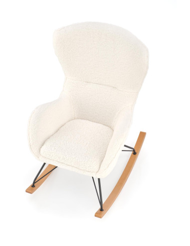 LIBERTO Fotel Bouclé Kremowy Bujany, Nogi Czarny/Naturalny - Klasa i Styl