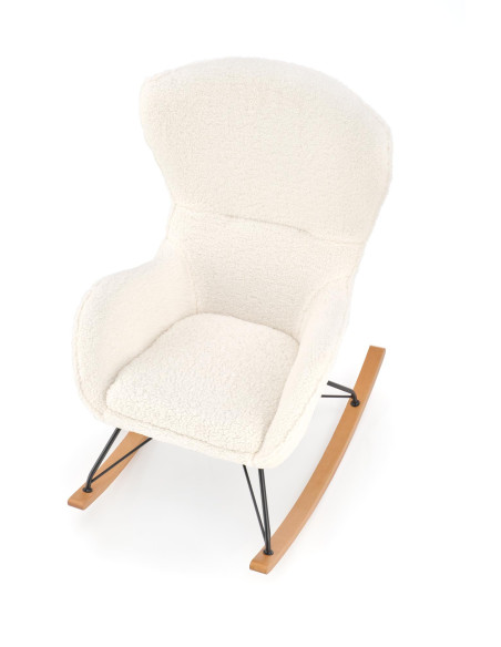 LIBERTO Fotel Bouclé Kremowy Bujany, Nogi Czarny/Naturalny - Klasa i Styl