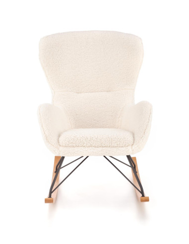 LIBERTO Fotel Bouclé Kremowy Bujany, Nogi Czarny/Naturalny - Klasa i Styl
