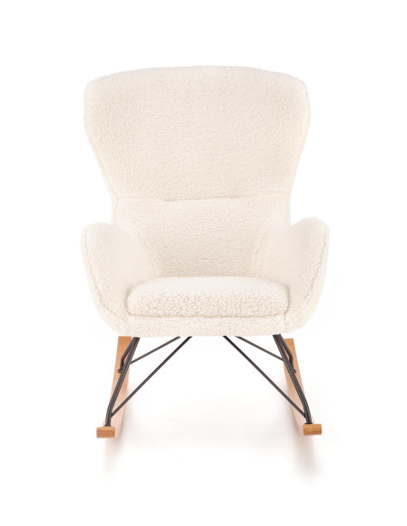 LIBERTO Fotel Bouclé Kremowy Bujany, Nogi Czarny/Naturalny - Klasa i Styl