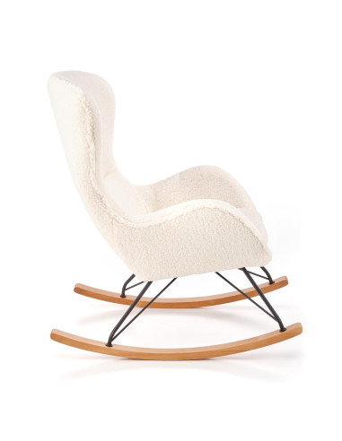 LIBERTO Fotel Bouclé Kremowy Bujany, Nogi Czarny/Naturalny - Klasa i Styl