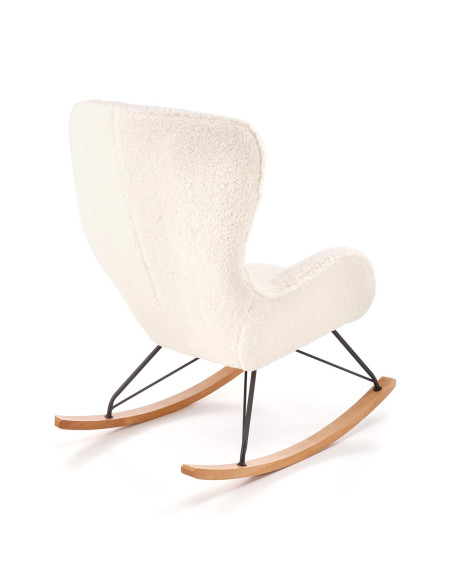 LIBERTO Fotel Bouclé Kremowy Bujany, Nogi Czarny/Naturalny - Klasa i Styl