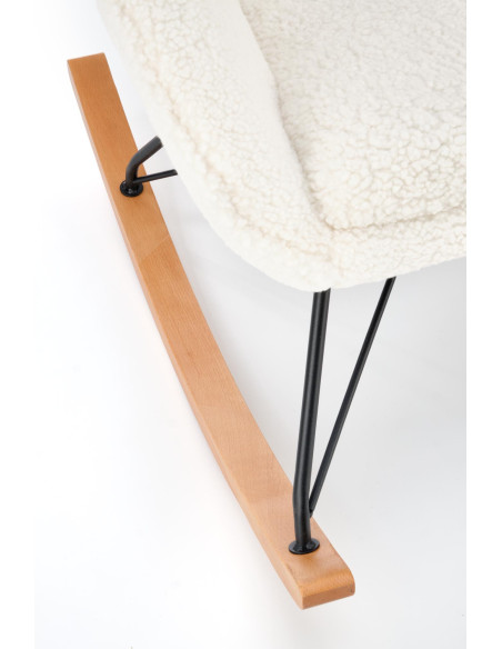 LIBERTO Fotel Bouclé Kremowy Bujany, Nogi Czarny/Naturalny - Klasa i Styl