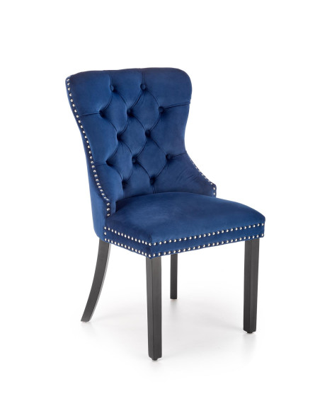 MIYA Krzesło Pikowane Velvet Granatowy, Czarne Drewniane Nogi - Styl