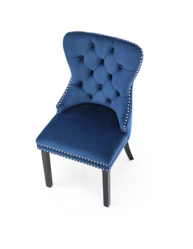 MIYA Krzesło Pikowane Velvet Granatowy, Czarne Drewniane Nogi - Styl