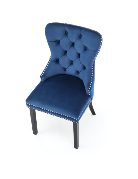 MIYA Krzesło Pikowane Velvet Granatowy, Czarne Drewniane Nogi - Styl