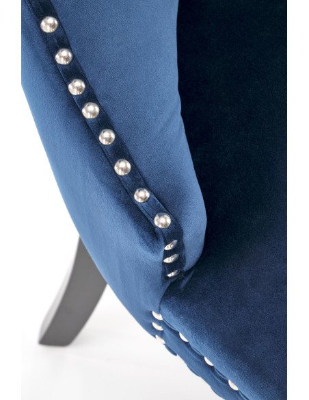 MIYA Krzesło Pikowane Velvet Granatowy, Czarne Drewniane Nogi - Styl