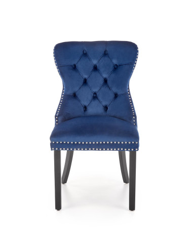MIYA Krzesło Pikowane Velvet Granatowy, Czarne Drewniane Nogi - Styl
