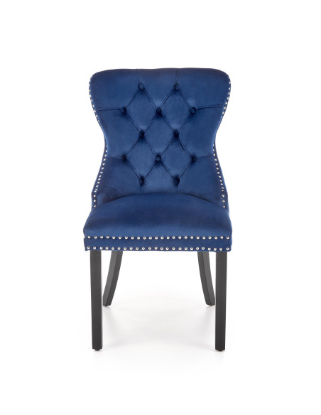 MIYA Krzesło Pikowane Velvet Granatowy, Czarne Drewniane Nogi - Styl