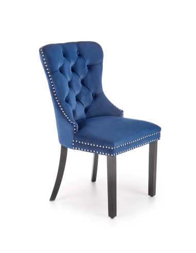 MIYA Krzesło Pikowane Velvet Granatowy, Czarne Drewniane Nogi - Styl