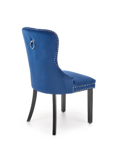 MIYA Krzesło Pikowane Velvet Granatowy, Czarne Drewniane Nogi - Styl