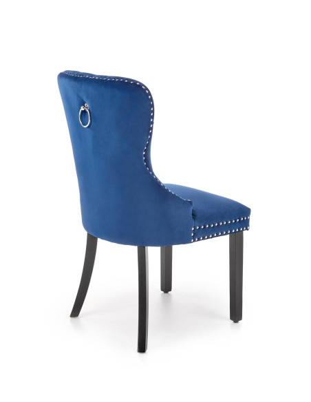 MIYA Krzesło Pikowane Velvet Granatowy, Czarne Drewniane Nogi - Styl