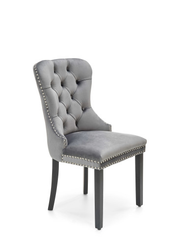 MIYA Krzesło Pikowane Velvet Popielate, Czarne Drewniane Nogi - Wygoda